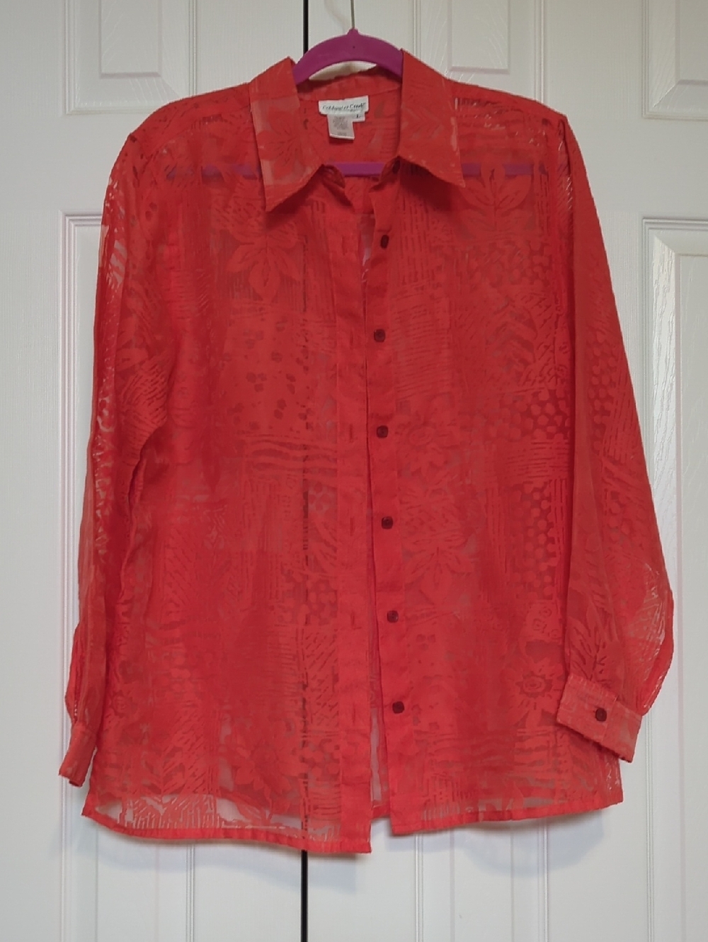 Coldwater Creek Orange NJ Button down Blouse Size Large